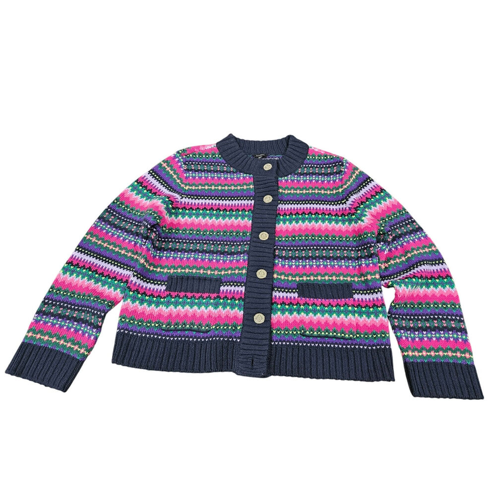Talbots Navy Fair Isle Striped Knit Cardigan